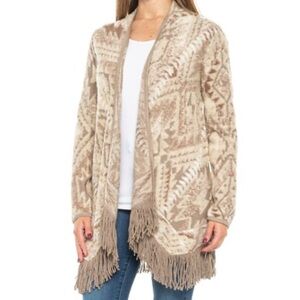 Lucky Brand Geometric Fringe Cardigan - Brown and Cream